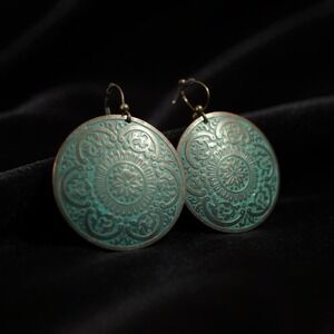 Dillards Copper and Turquoise Blue Mandala Disk Hook Earrings NWT‎